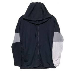 Nike Dri Fit Jacket Hoodie Full Zip Black Gray Colorblock Mesh Sleeve Womens XS